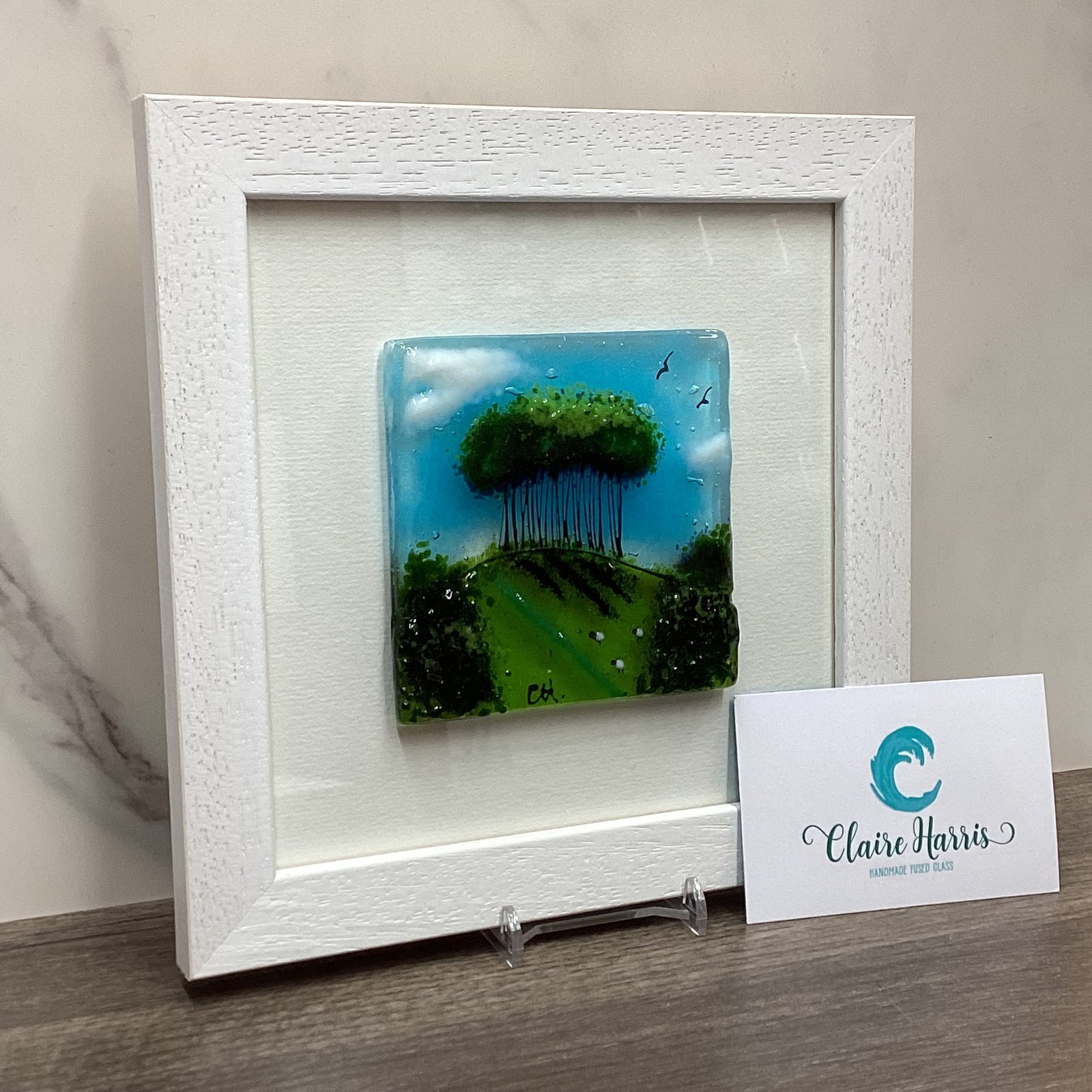Framed Fused Glass Square Nearly Home Trees