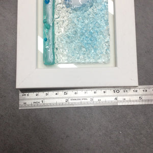 Regular size Framed Light Aqua Crashing Wave, rectangle framed fused glass