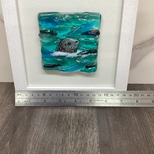 Square Framed Fused Glass Seal Side Facing