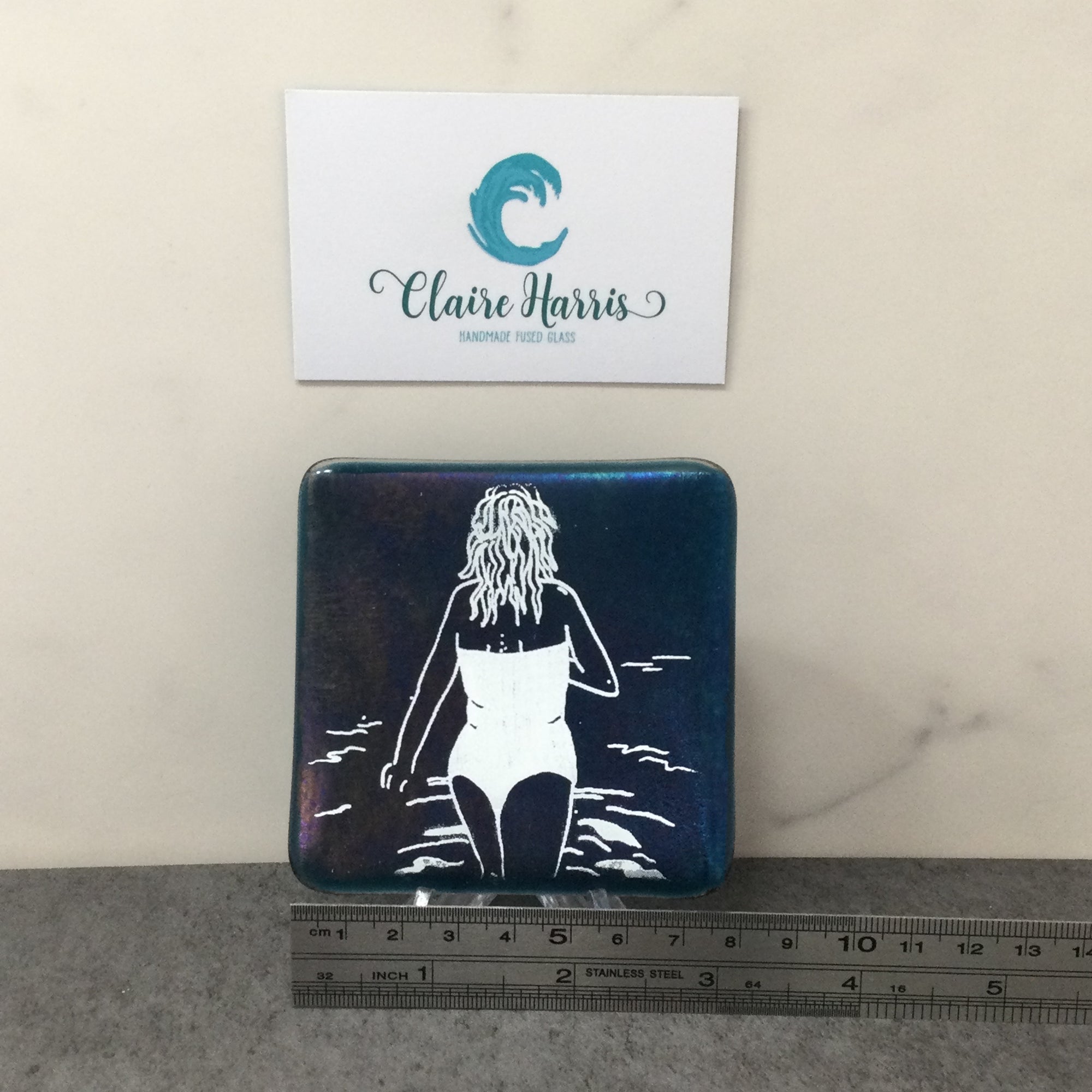 Cornish Wild Swimmers Standing, Dark Aqua Trinket Dish