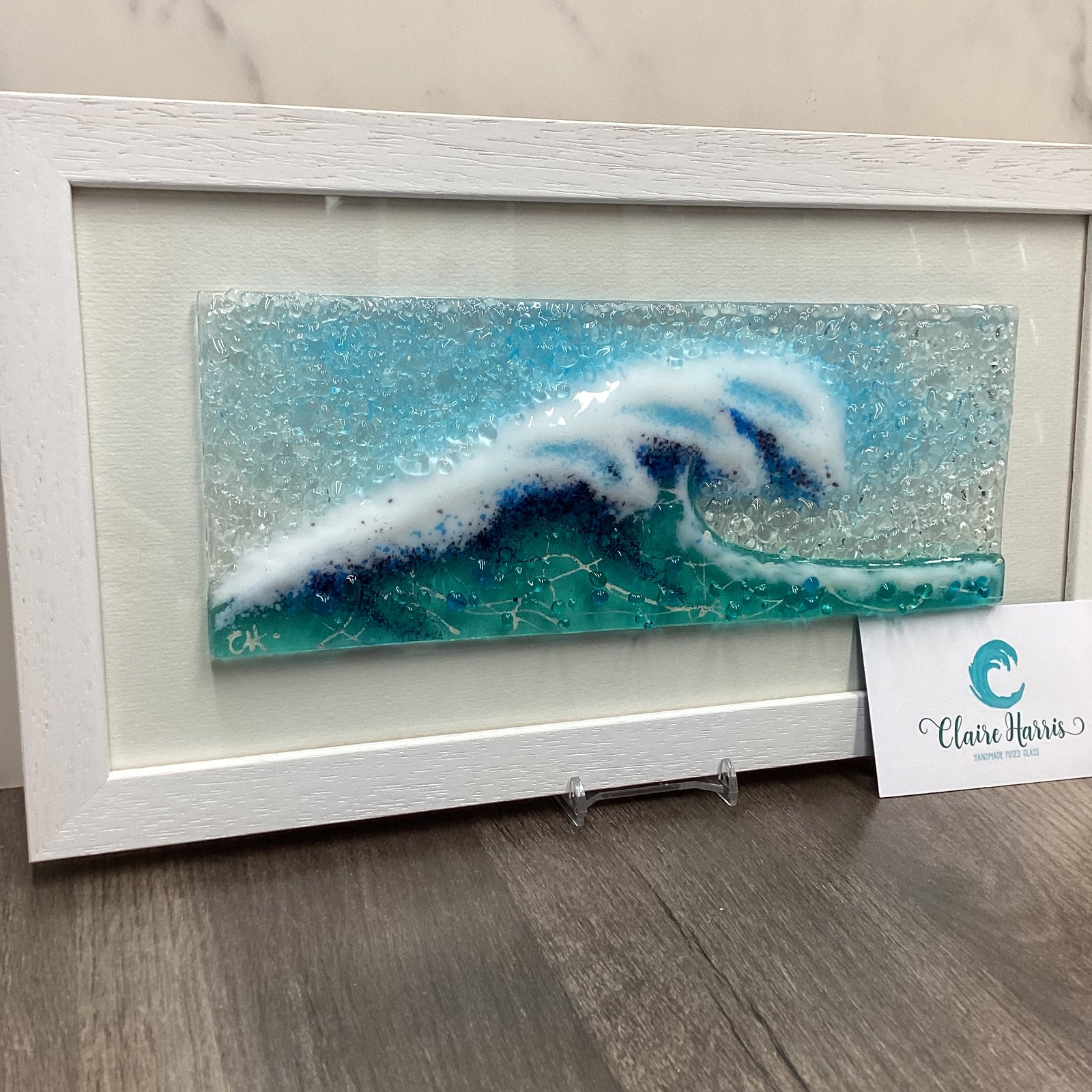 Large Framed Rectangle Crashing Wave Light Aqua