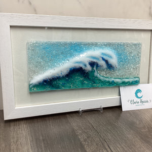Large Framed Rectangle Crashing Wave Light Aqua