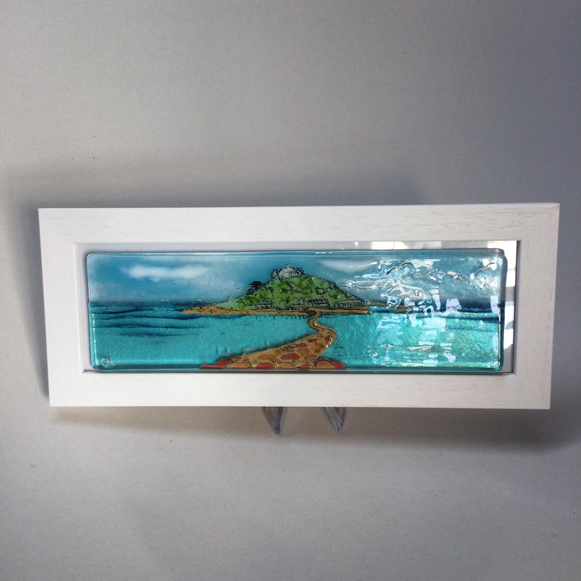 Limited Edition Framed St Michaels Mount, rectangle framed fused glass