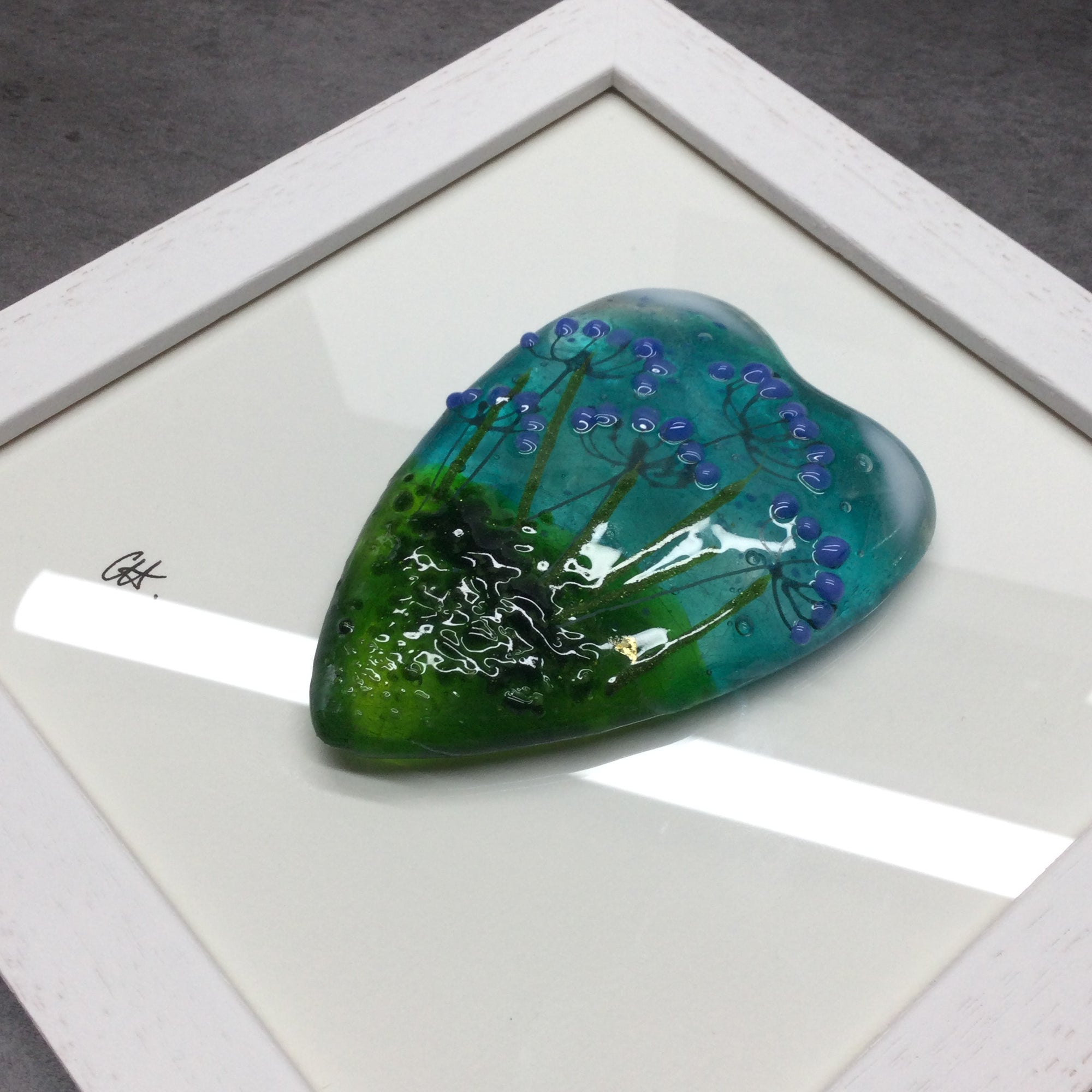 Fused Glass Framed Agapanthus Conical Heart