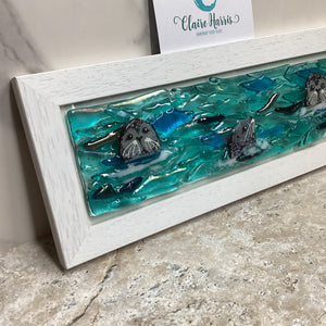 Limited Edition Framed Seals, rectangle framed fused glass