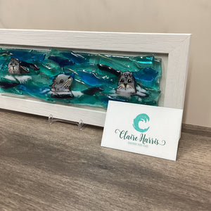 Regular sized framed Seals, rectangle framed fused glass