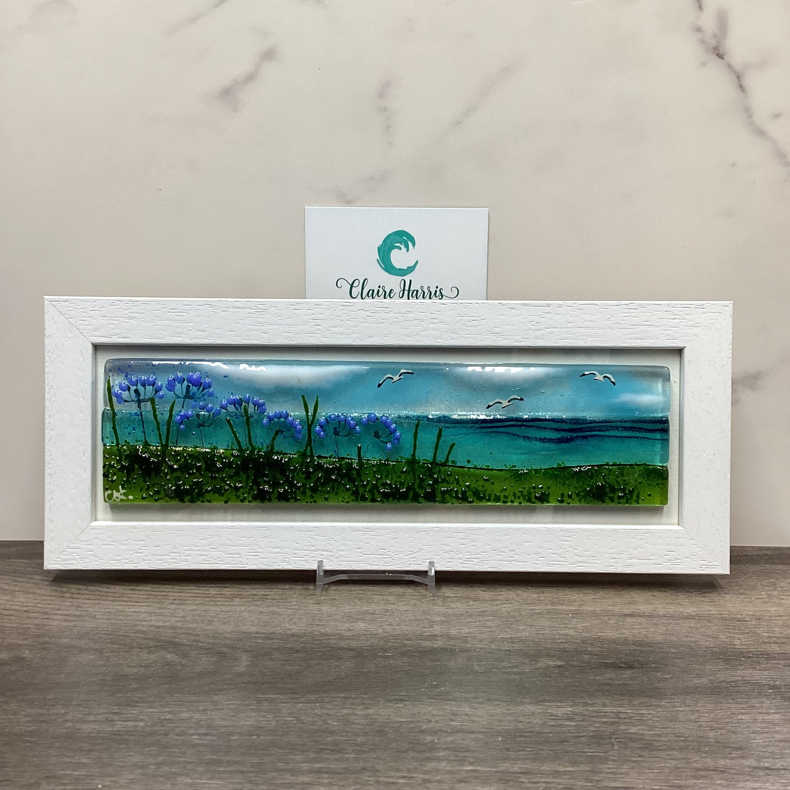 Regular size Framed Agapanthus, rectangle framed fused glass