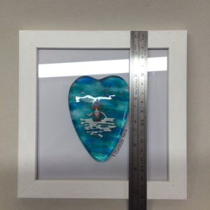 Limited Edition Framed Fused Glass Sea Swimmer Heart - Black costume with Purple Bobble Hat