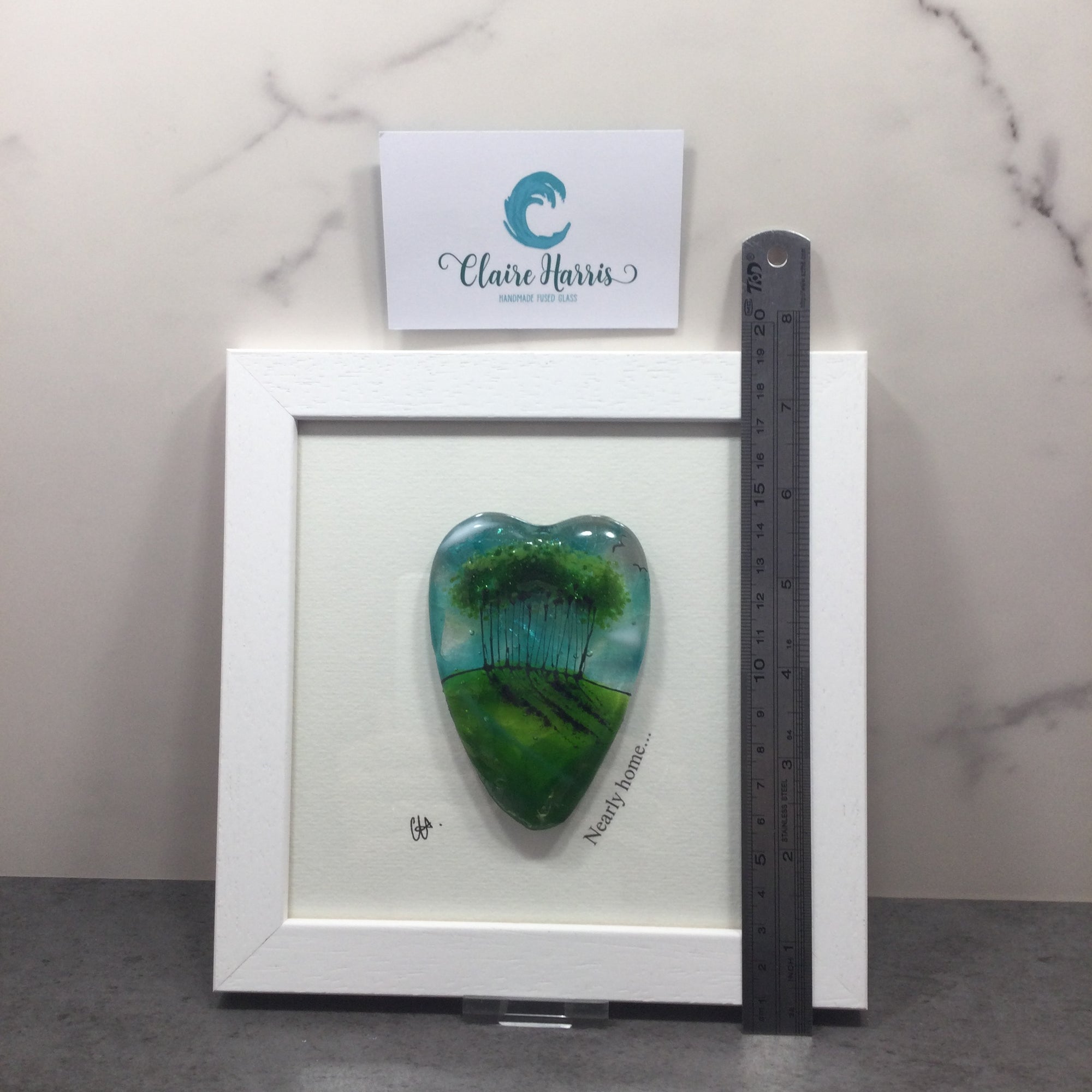 Fused Glass Framed Nearly Home Trees Conical Heart
