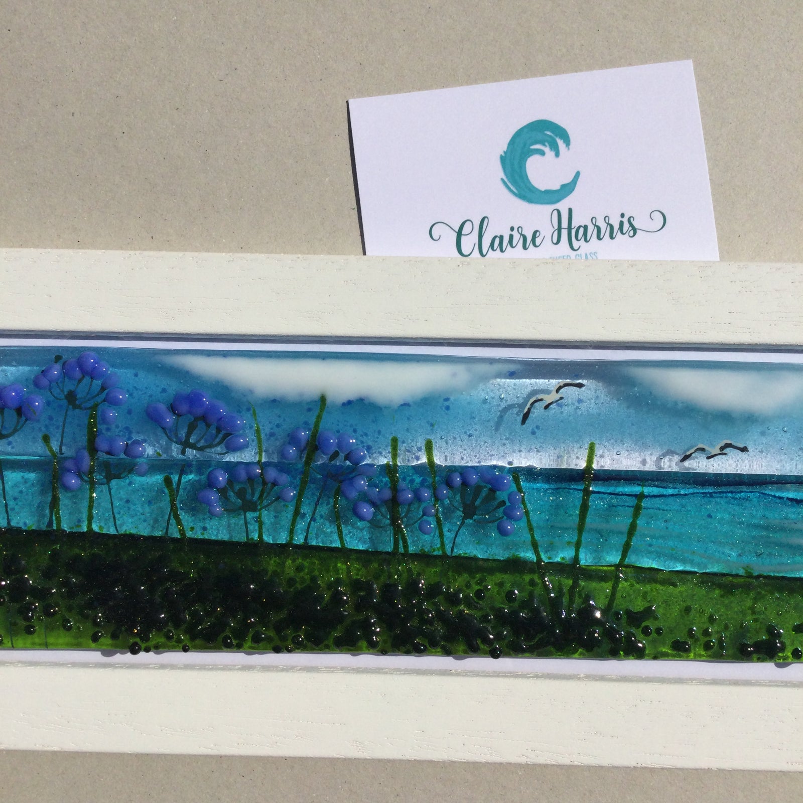 Regular size Framed Agapanthus, rectangle framed fused glass
