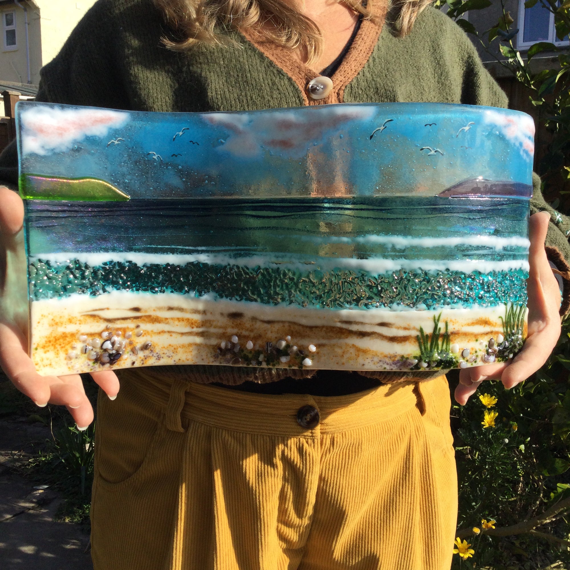 Jumbo Freestanding Wave - Cornish Beach Scene with Sea Grass