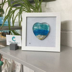 Fused Glass Sea Scene Framed Heart