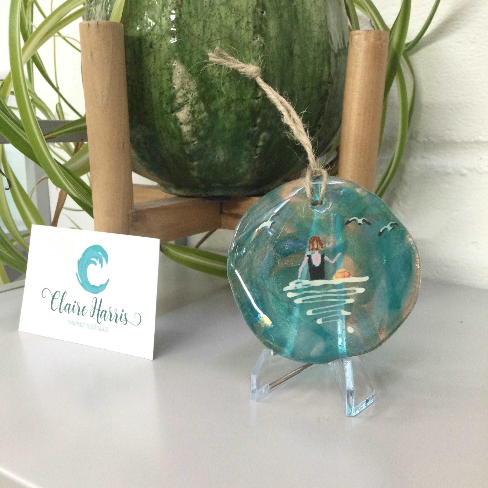8cm Wild Swimmer Disc Hanger - Fused Glass By Claire Harris 