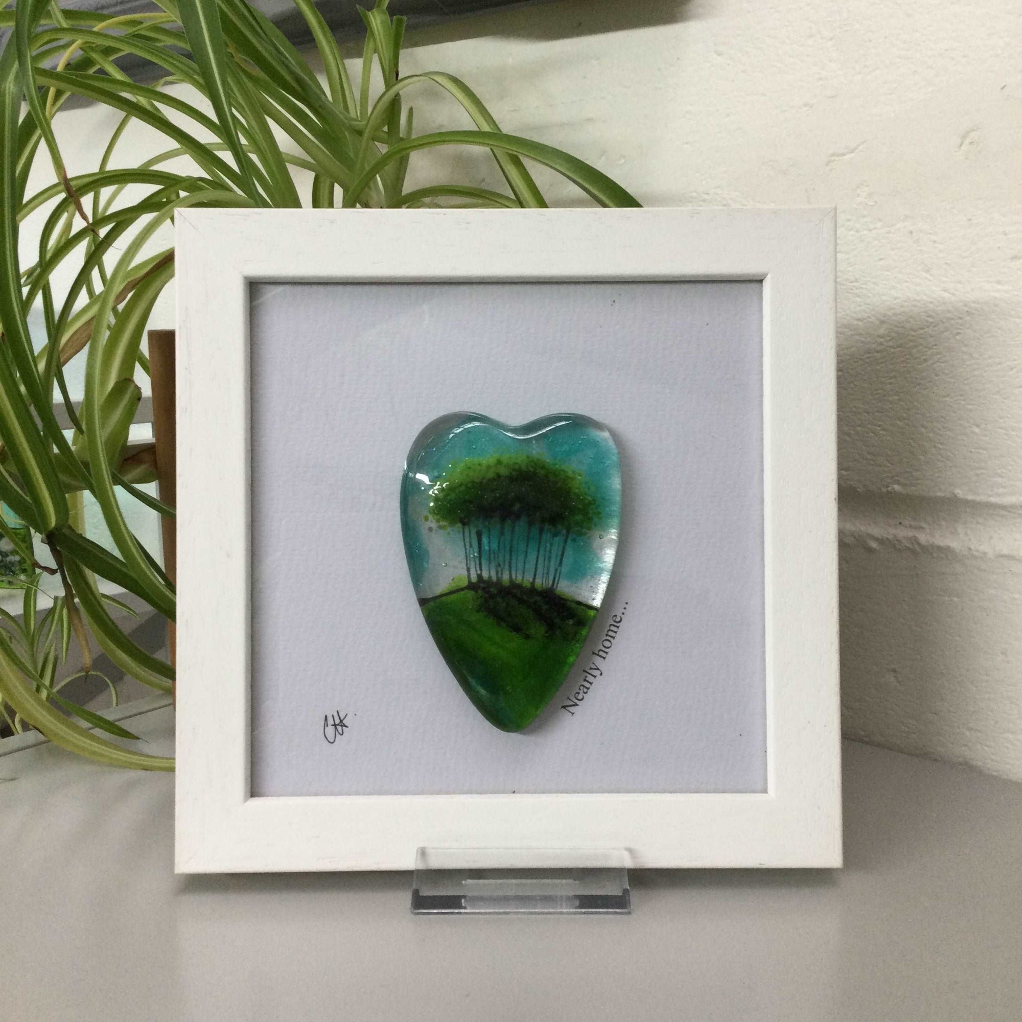 Fused Glass Framed Nearly Home Trees Conical Heart - Fused Glass By Claire Harris 