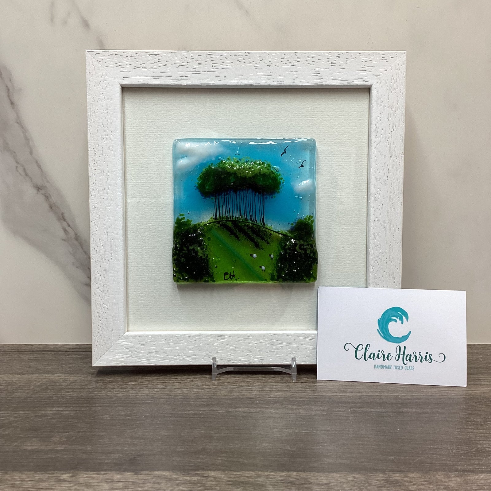 Framed Fused Glass Square Nearly Home Trees