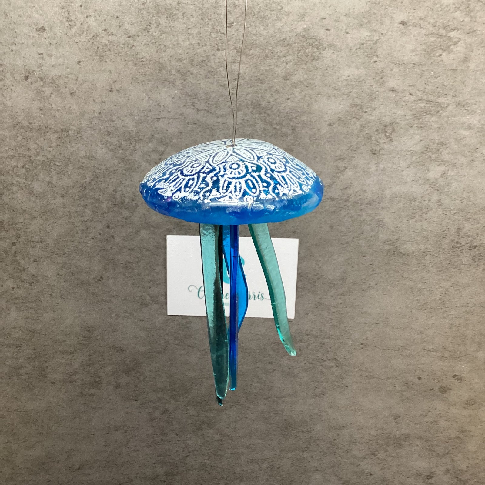 Fused Glass Patterned Jellyfish Hanger Turquoise