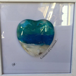 Fused Glass Sea Scene Framed Heart