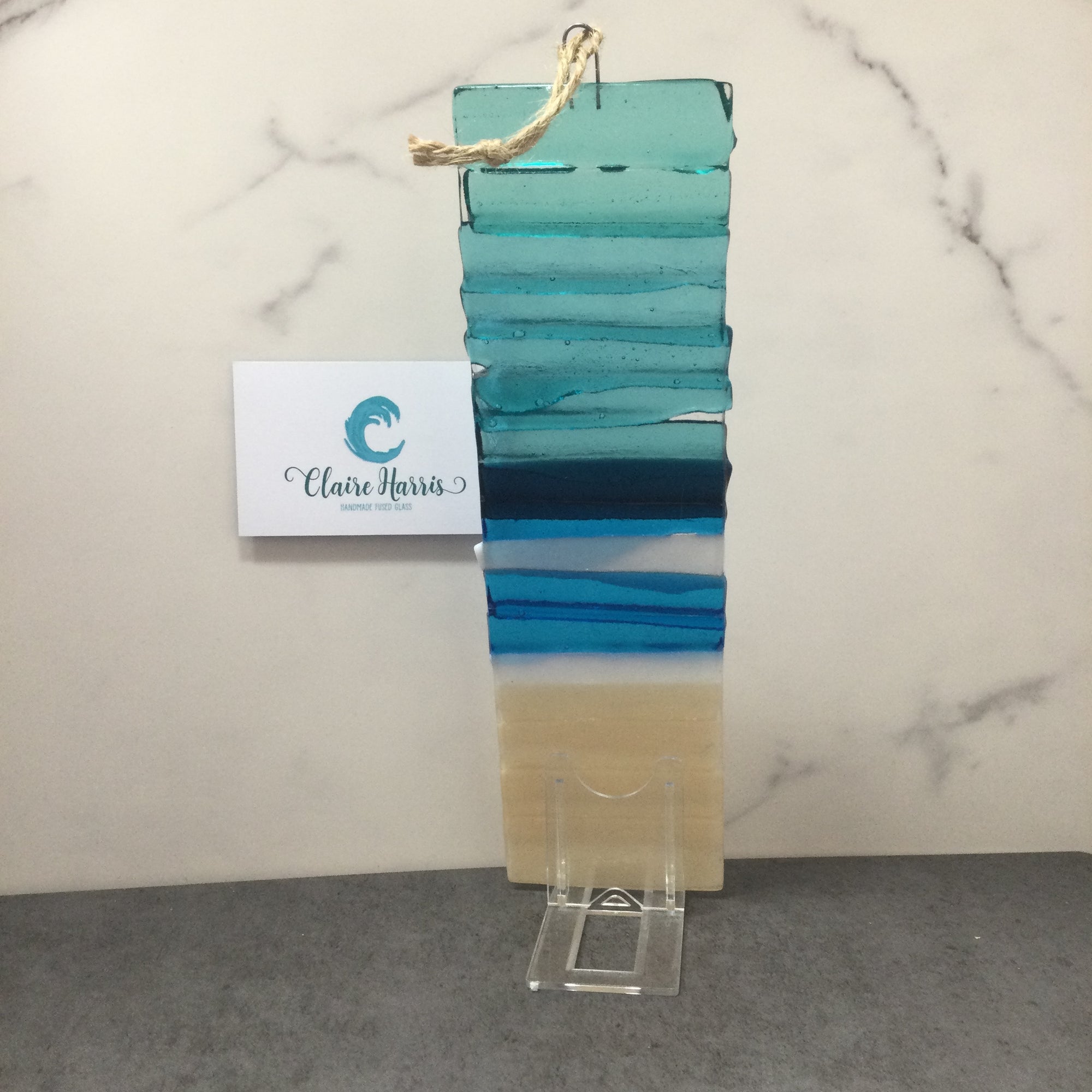 Fused Glass Large Hanger Abstract Sea Scene