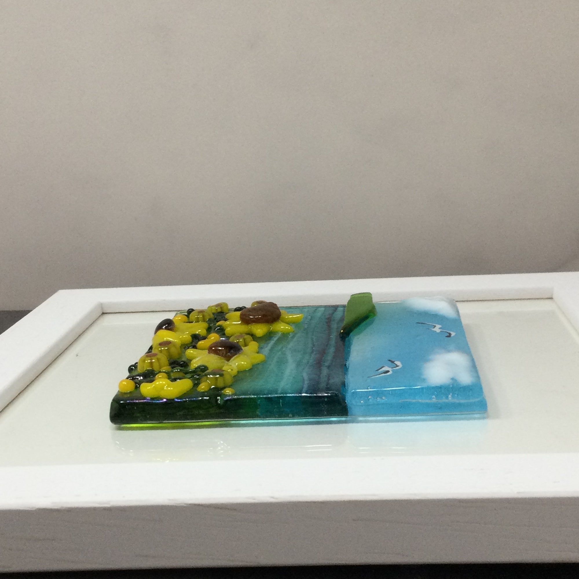 Square Framed Fused Glass - Sunflower Field Scene