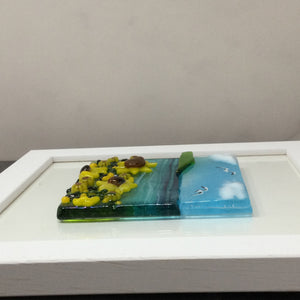 Square Framed Fused Glass - Sunflower Field Scene