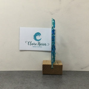 Fused Glass Blue Fir Tree, Christmas Tree with Wooden Base
