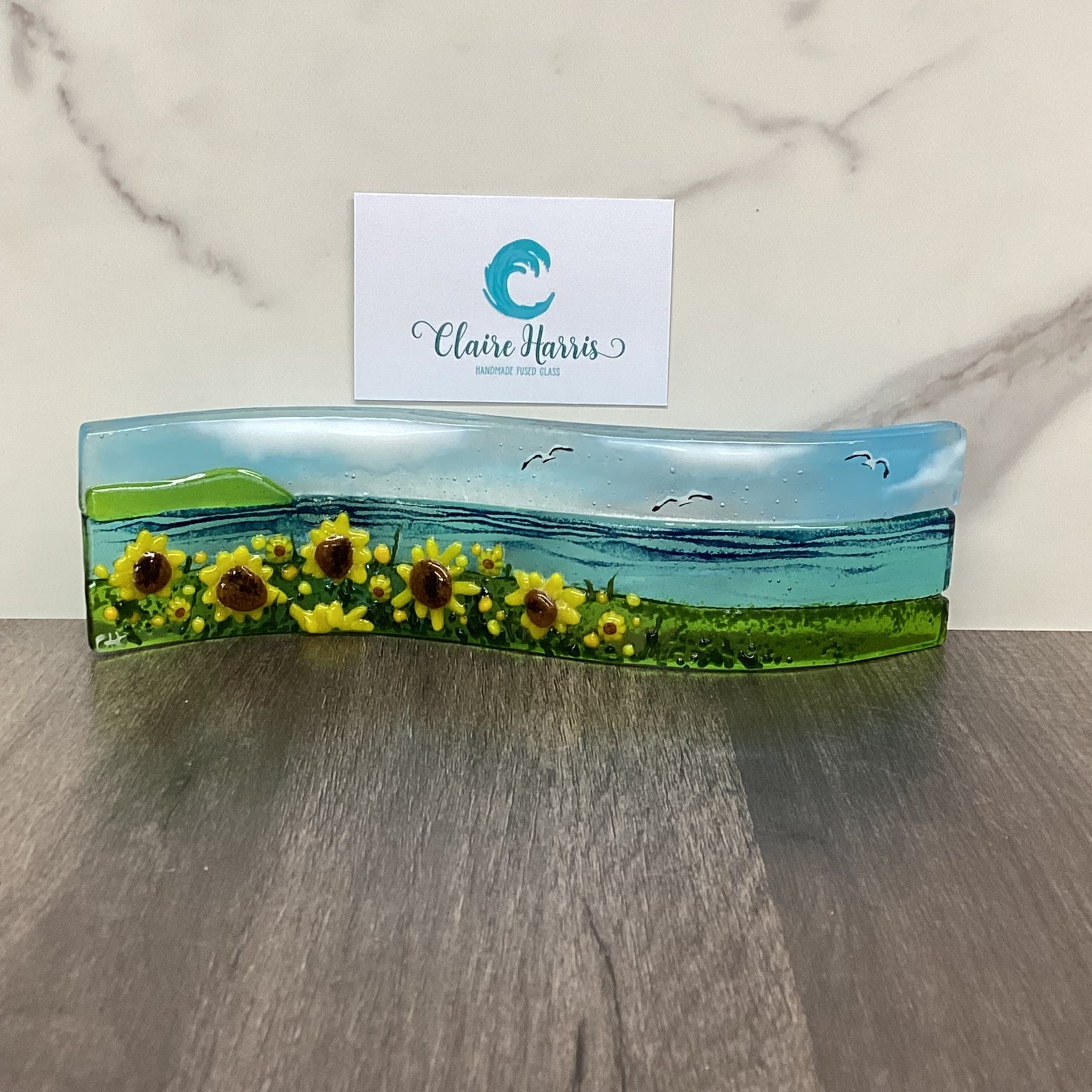Small Freestanding Wave - Sunflower Field Scene