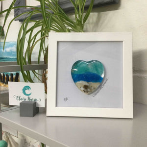 Fused Glass Sea Scene Framed Heart - Fused Glass By Claire Harris 