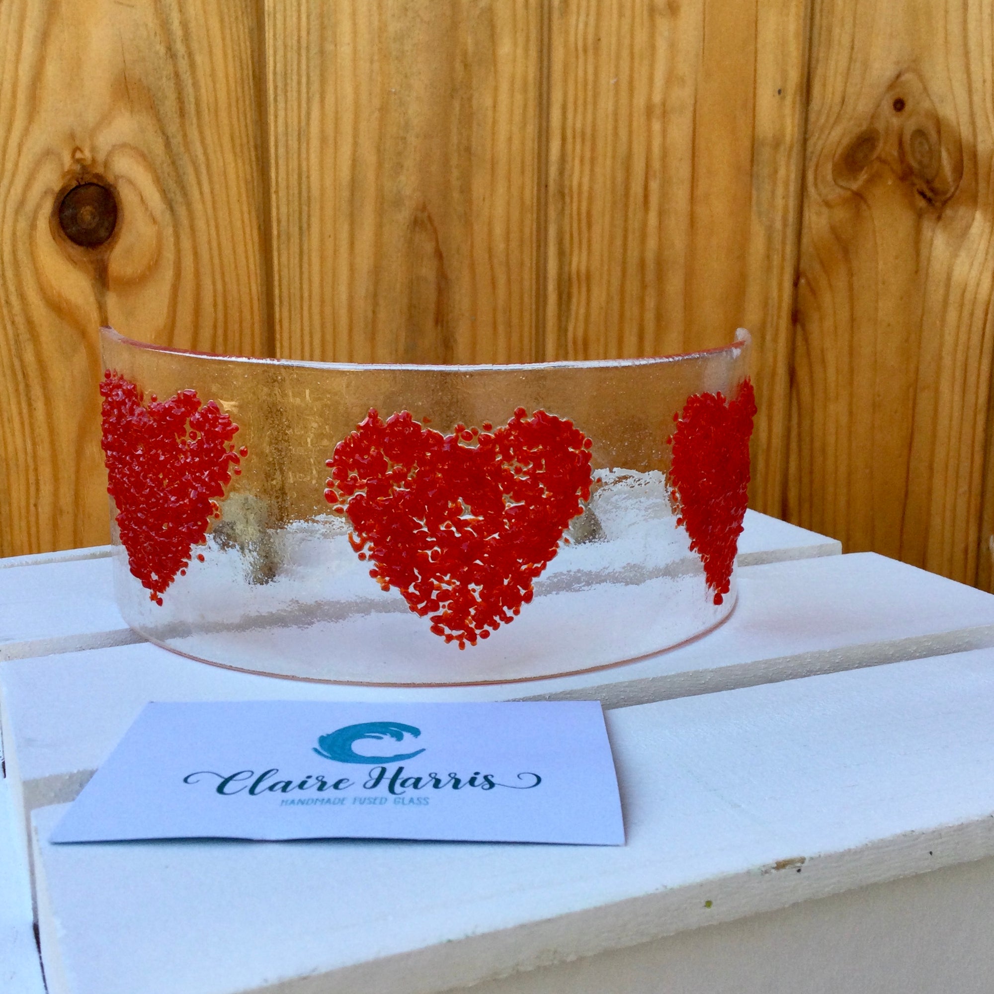 LIMITED EDITION Triple Heart Fused Glass Curve