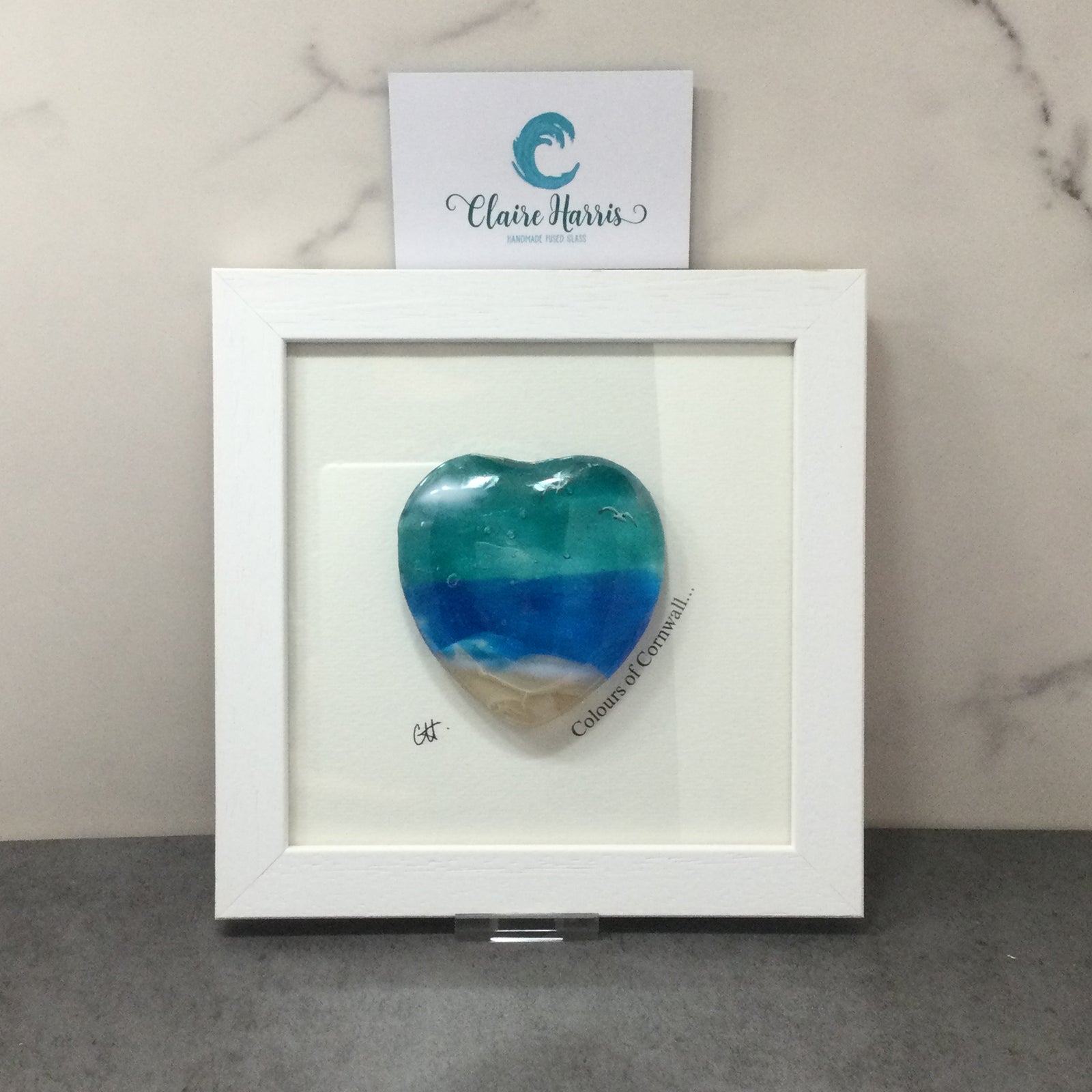 Fused Glass Sea Scene Framed Heart