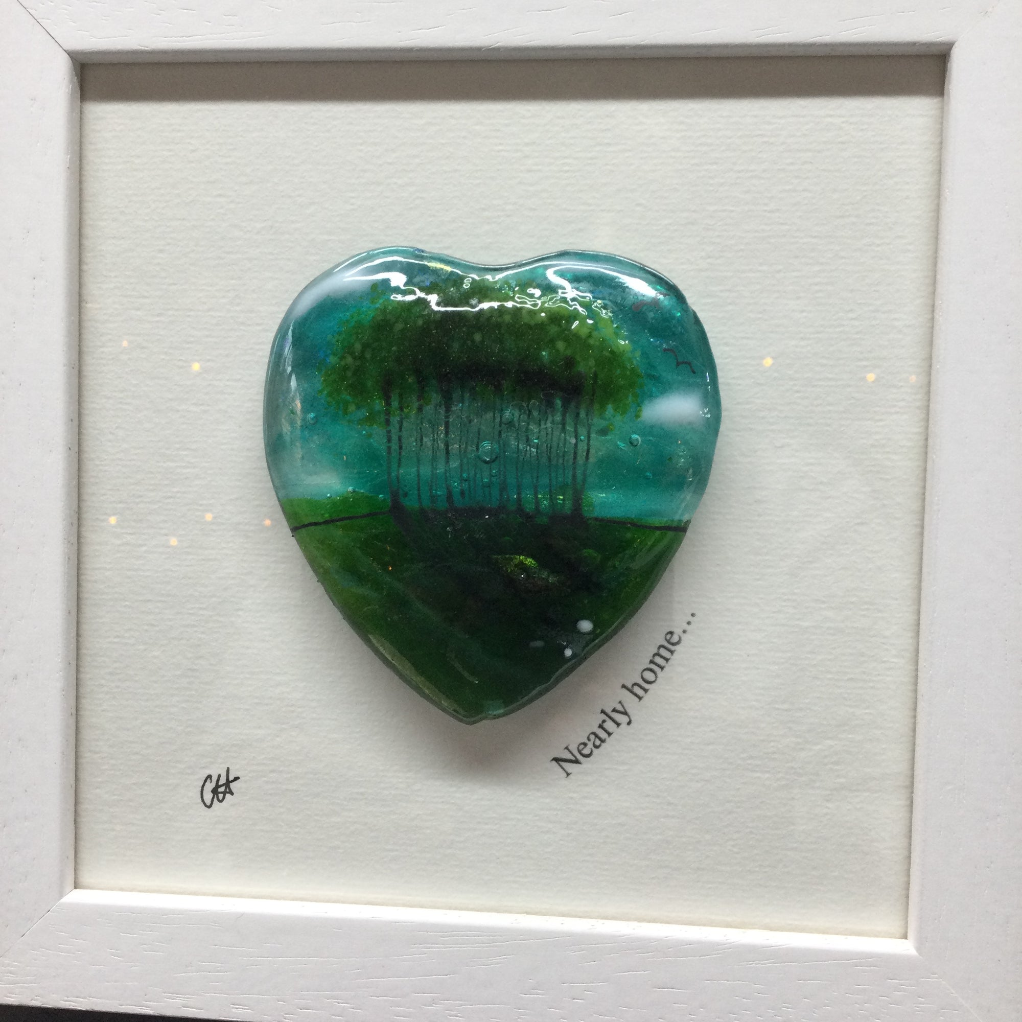 Framed Fused Glass Nearly Home Trees Heart