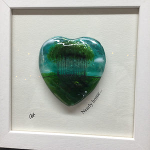 Framed Fused Glass Nearly Home Trees Heart