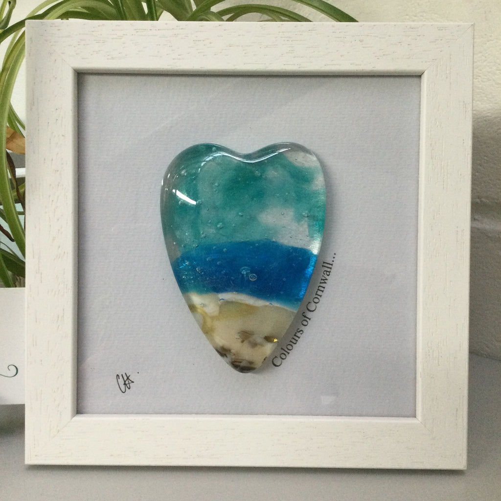 Fused Glass Sea Scene Framed Conical Heart