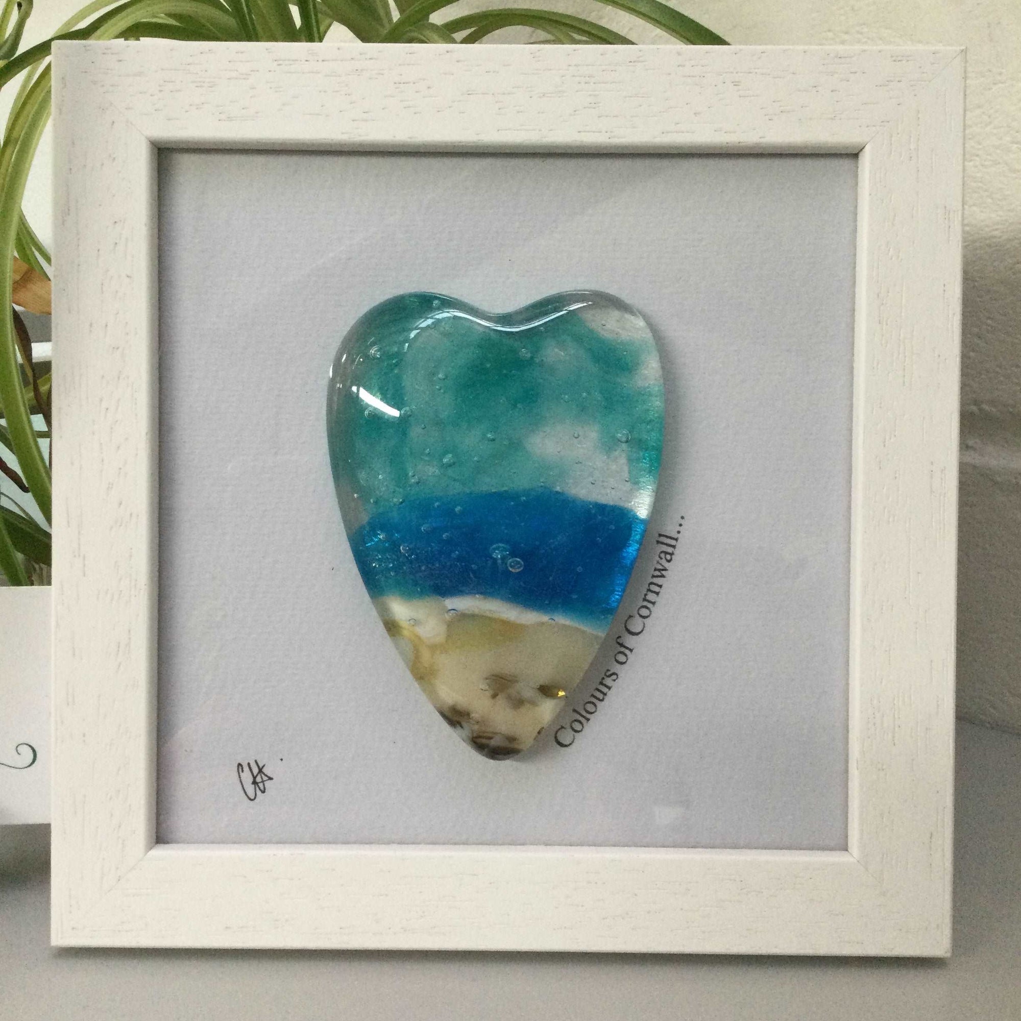 Fused Glass Sea Scene Framed Conical Heart - Fused Glass By Claire Harris 