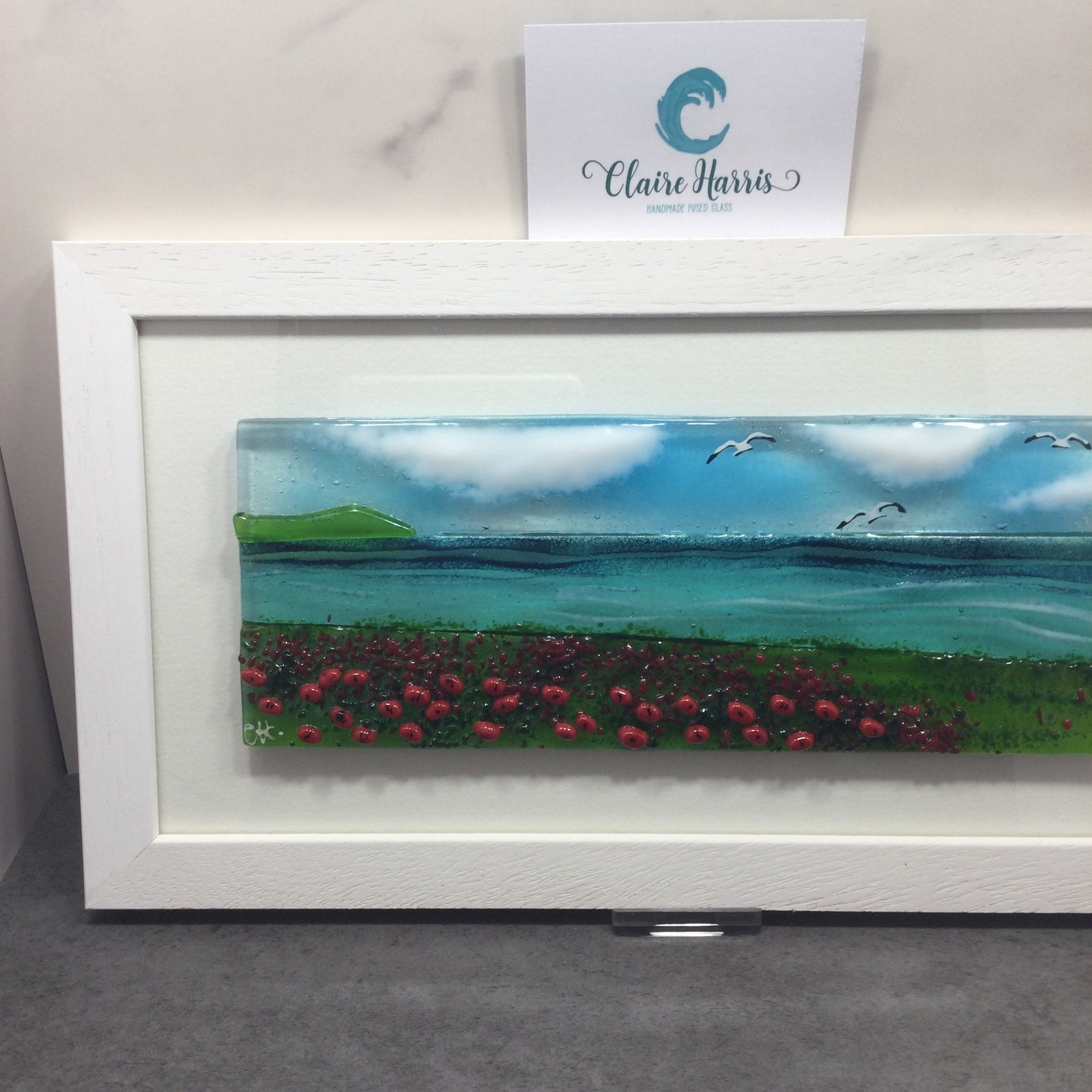 Large Framed Rectangle Poppy Field Scene