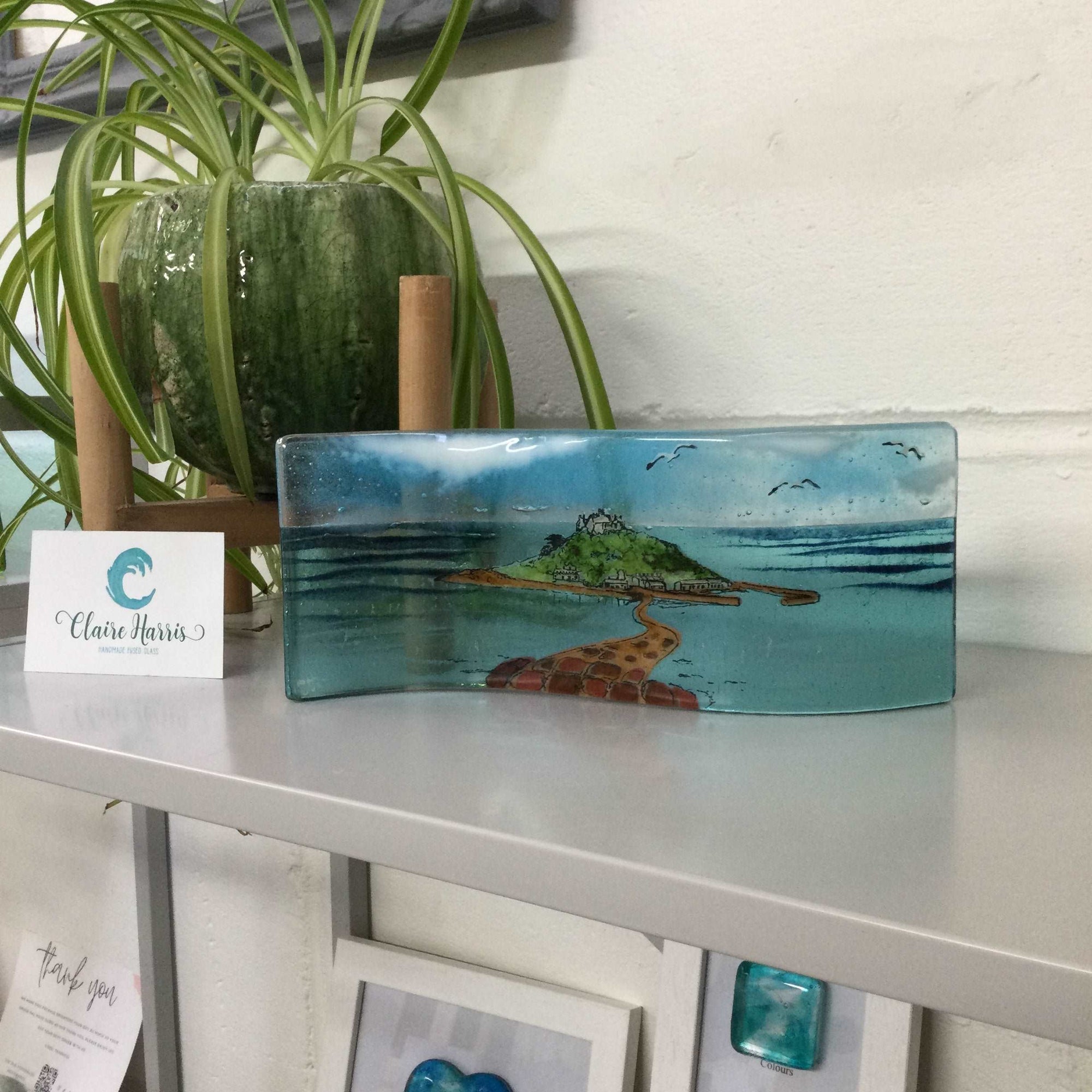 Large Freestanding Wave - St Michael’s Mount - Fused Glass By Claire Harris 