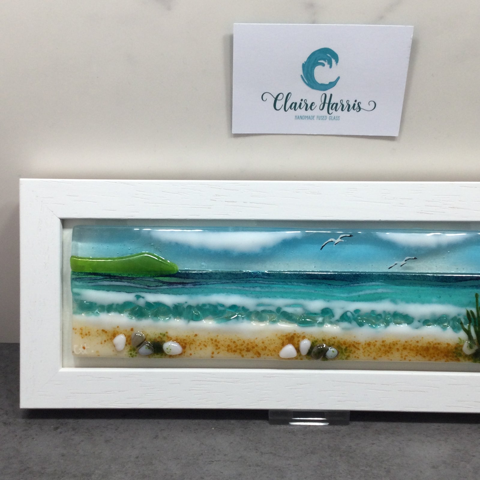 Regular Size Framed Sea Scene, rectangle framed fused glass