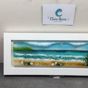 Regular Size Framed Sea Scene, rectangle framed fused glass