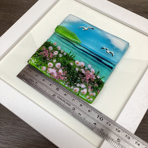 Framed Fused Glass Square Sea Pinks