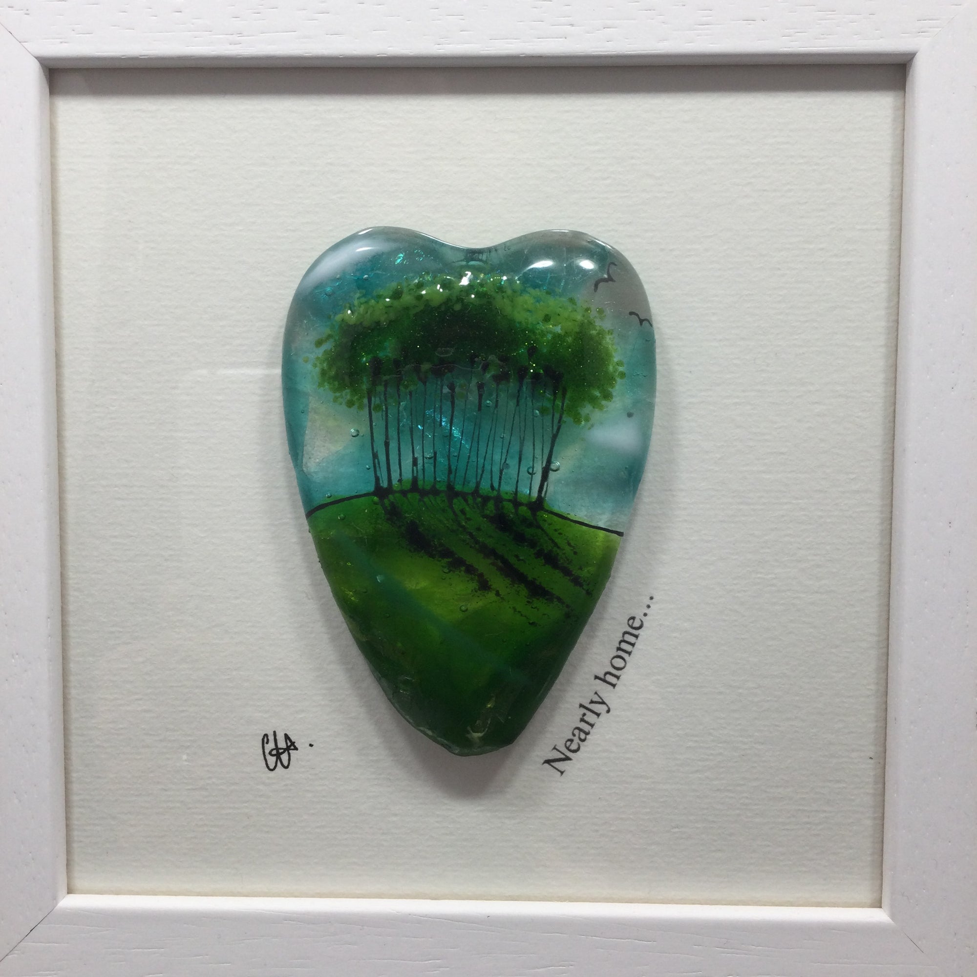 Fused Glass Framed Nearly Home Trees Conical Heart