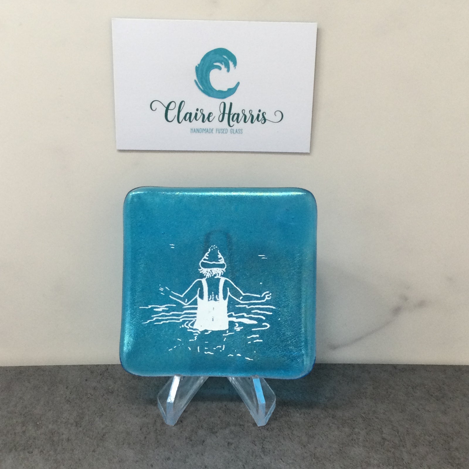 Cornish Wild Swimmer with Bobble Hat, Turquoise, Trinket Dish.