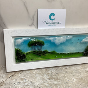 Regular size Framed Nearly Home Trees, rectangle framed fused glass