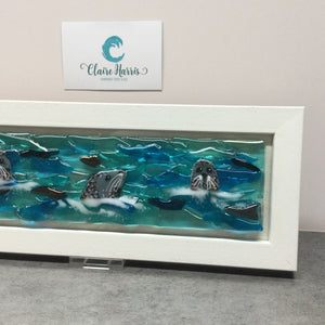 Limited Edition Framed Seals, rectangle framed fused glass