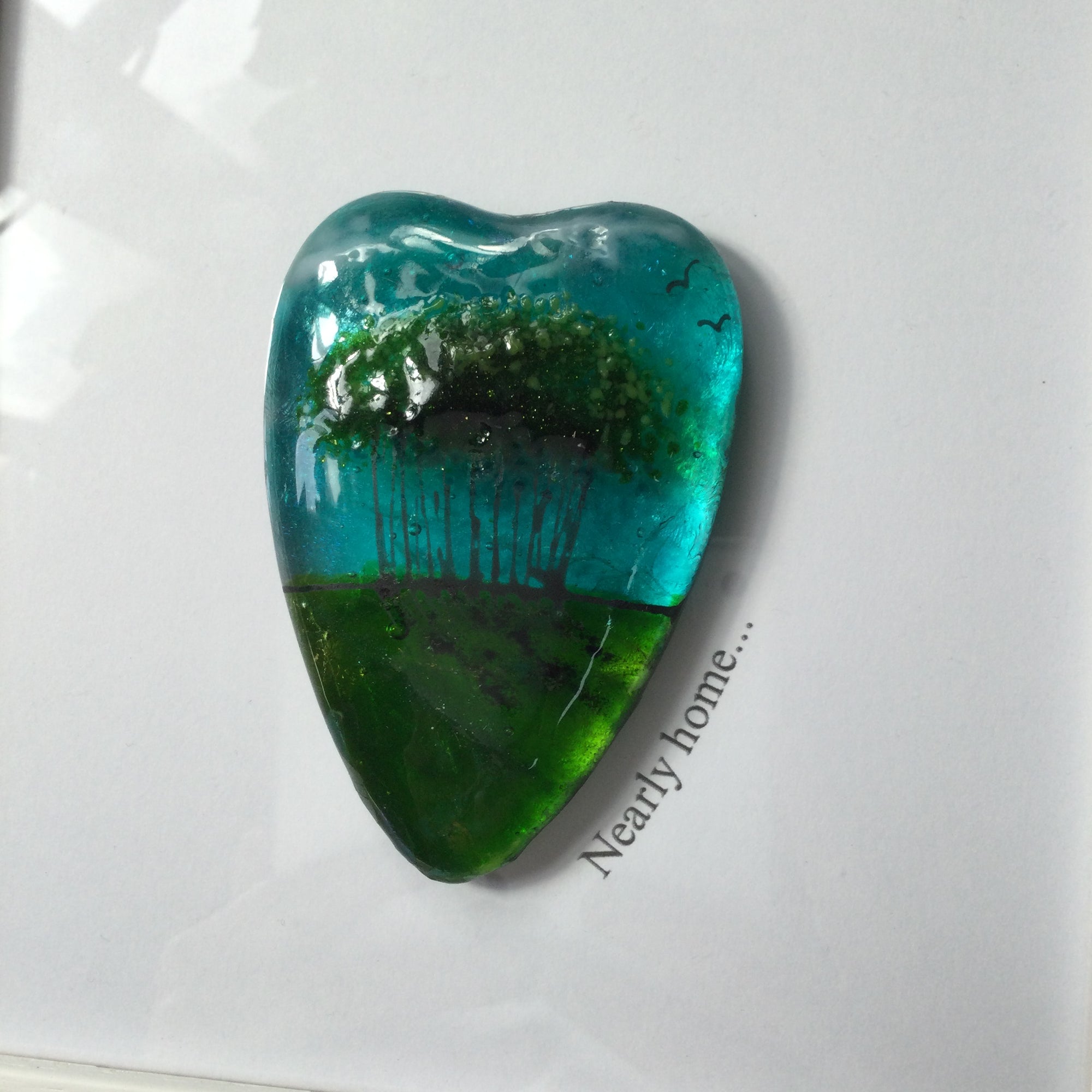Fused Glass Framed Nearly Home Trees Conical Heart