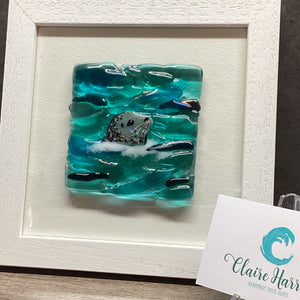 Square Framed Fused Glass Seal Side Facing