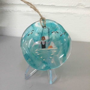 8cm Wild Swimmer Disc Hanger - Fused Glass By Claire Harris 