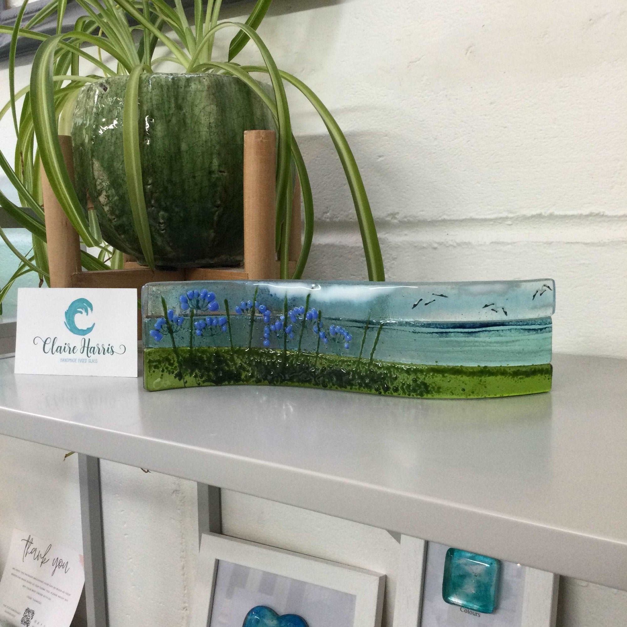 Small freestanding wave - Agapanthus - Fused Glass By Claire Harris 