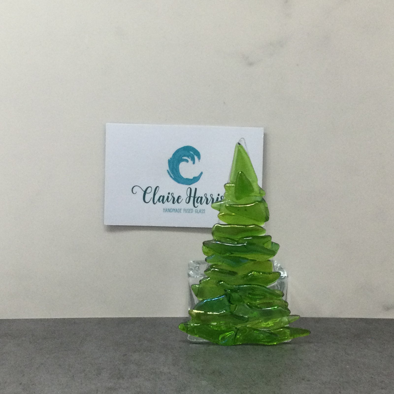Fused Glass Green Fir Tree, Christmas Tree with Glass Tea Light Holder