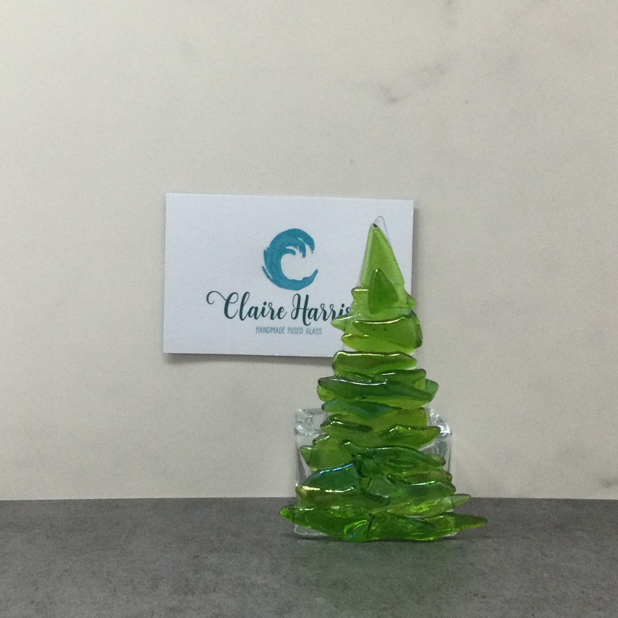 Fused Glass Green Fir Tree, Christmas Tree with Glass Tea Light Holder