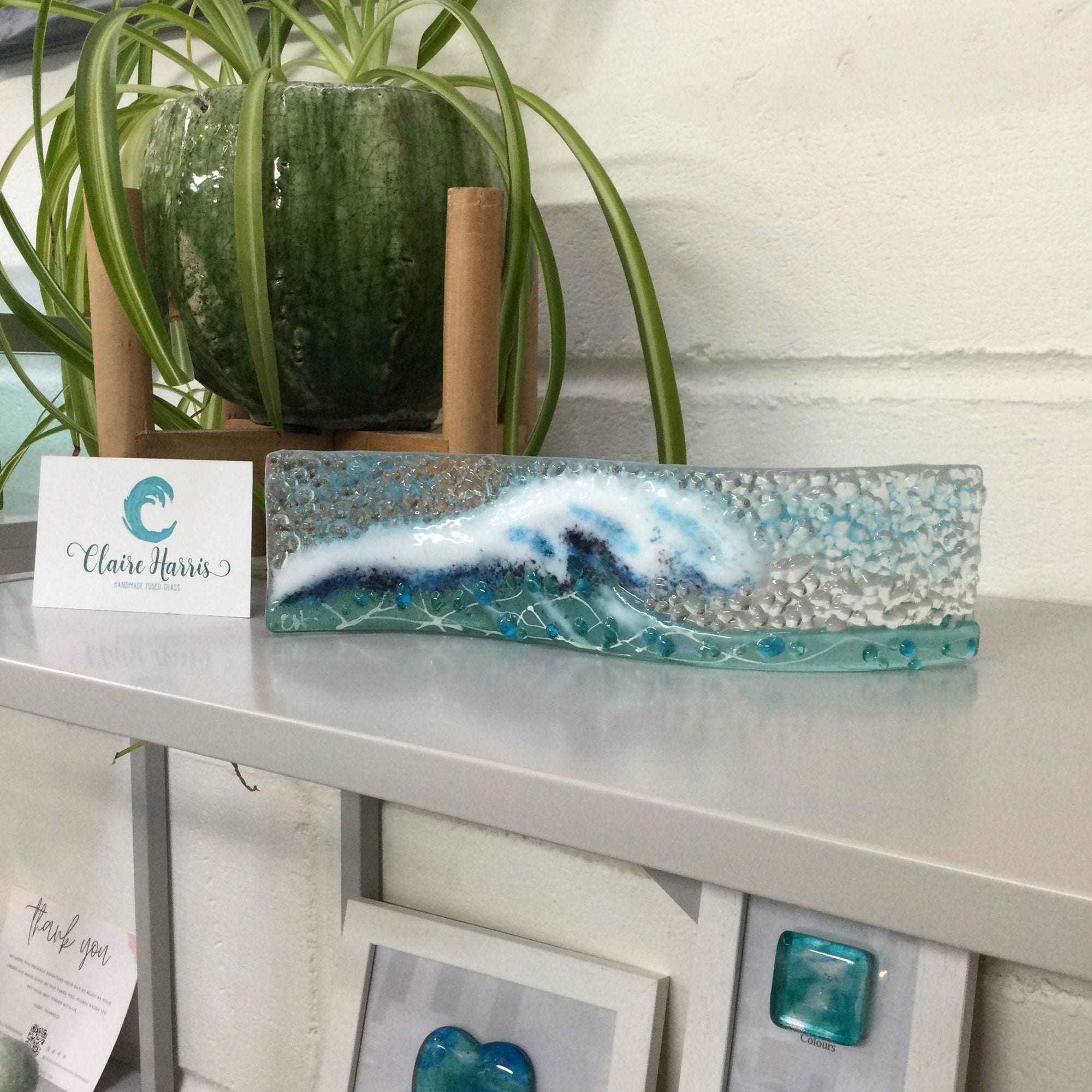 Small Freestanding Wave - Light aqua Crashing Wave - Fused Glass By Claire Harris 