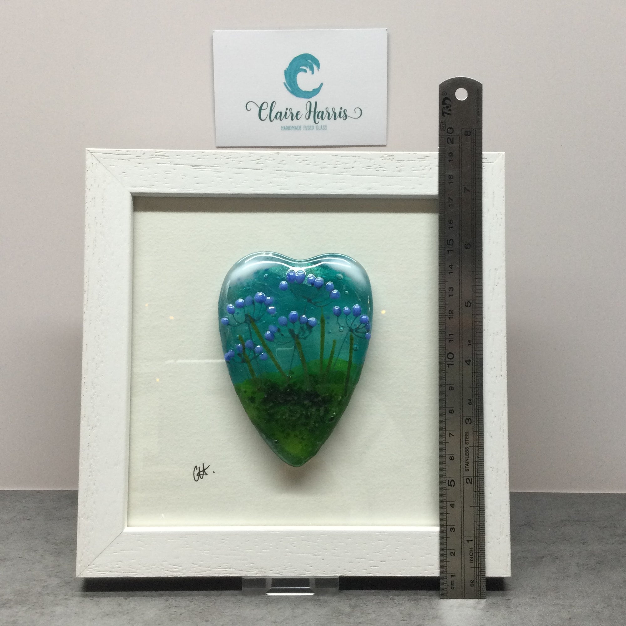 Fused Glass Framed Agapanthus Conical Heart